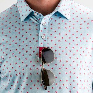 Pins & Aces Palm Tree Polo Shirt “Palm Sunday Blue”